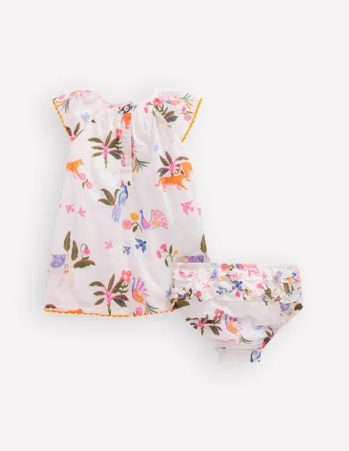 Floaty Shirred Dress Ivory Jungle Animals Floaty Shirred Dress Ivory Jungle Animals