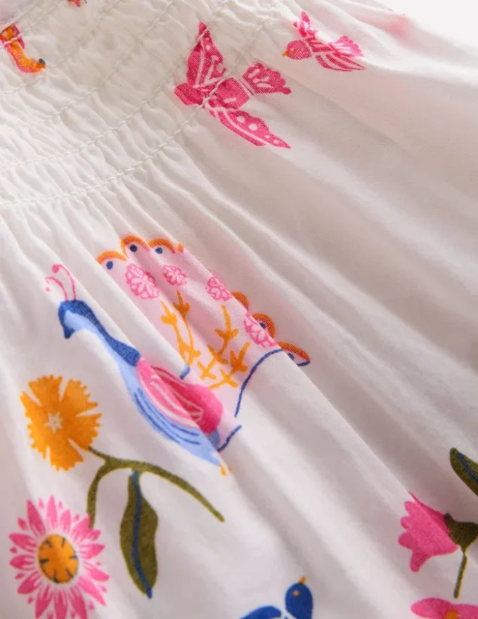 Floaty Shirred Dress Ivory Jungle Animals Floaty Shirred Dress Ivory Jungle Animals