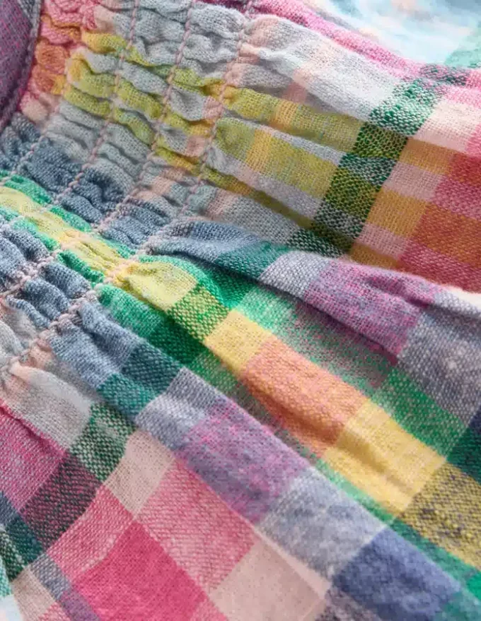 Floaty Shirred Dress Madras Check Floaty Shirred Dress Madras Check