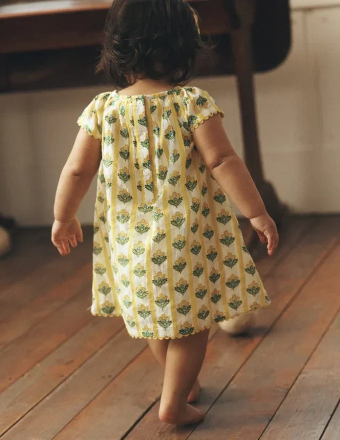 Floaty Shirred Dress Yellow Flower Stem Floaty Shirred Dress Yellow Flower Stem