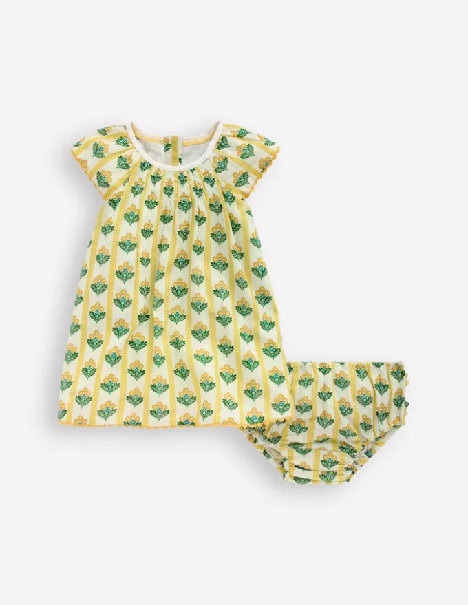 Floaty Shirred Dress Yellow Flower Stem Floaty Shirred Dress Yellow Flower Stem