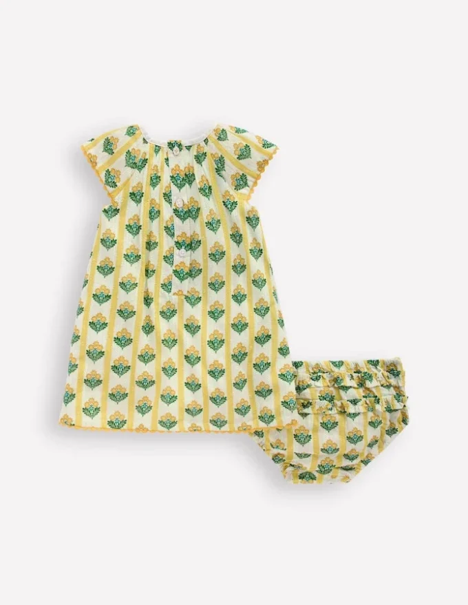 Floaty Shirred Dress Yellow Flower Stem Floaty Shirred Dress Yellow Flower Stem