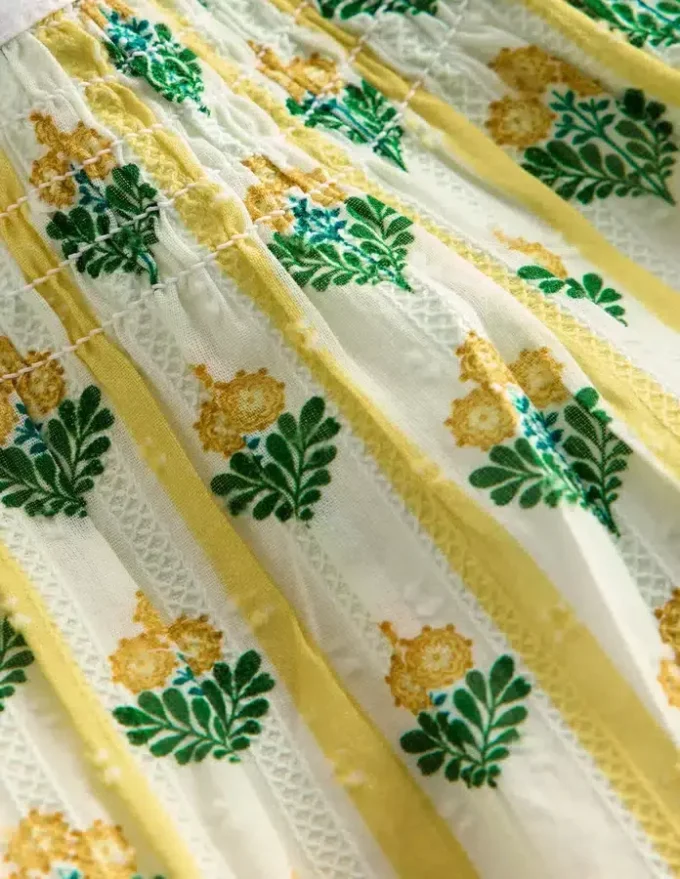 Floaty Shirred Dress Yellow Flower Stem Floaty Shirred Dress Yellow Flower Stem