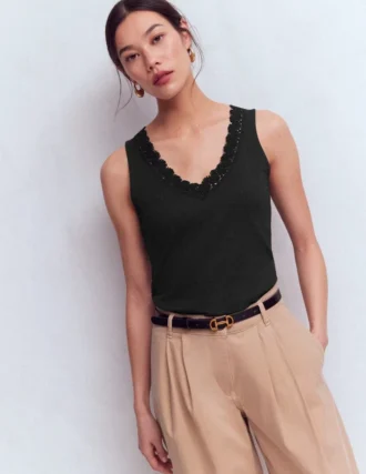 Flora Lace Trim Supersoft Tank Black Beauty