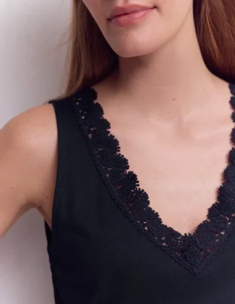 Flora Lace Trim Supersoft Tank Navy Blazer