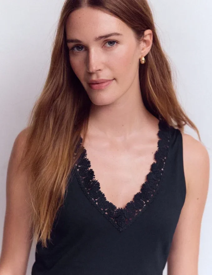 Flora Lace Trim Supersoft Tank Navy Blazer Flora Lace Trim Supersoft Tank Navy Blazer