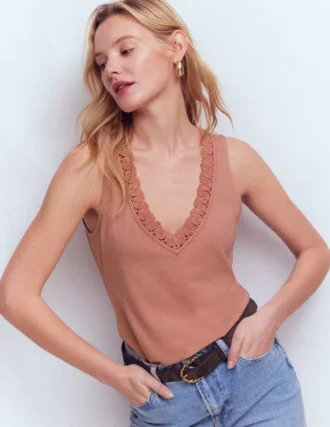 Flora Lace Trim Supersoft Tank Vintage Rose