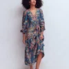 Florence Linen Blend Dress Blue, Enchanting Bouquet Florence Linen Blend Dress Blue, Enchanting Bouquet