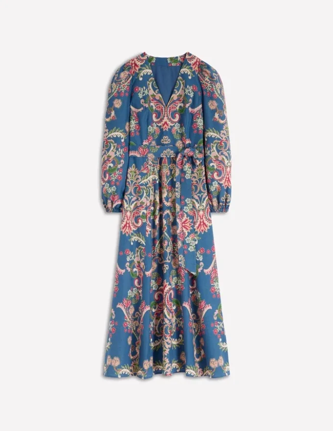 Florence Linen Blend Dress Blue, Enchanting Bouquet Florence Linen Blend Dress Blue, Enchanting Bouquet