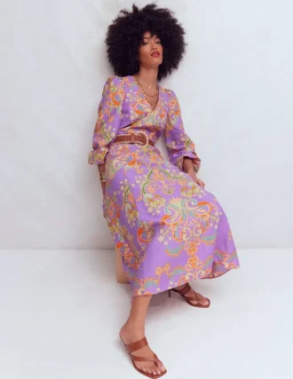 Florence Linen Blend Dress Multi Enchanting Bouquet