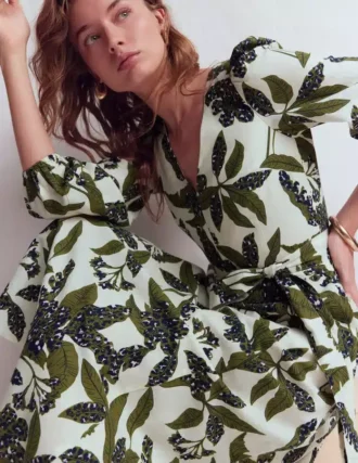 Florence Linen Blend Dress Olive Leopard Flora