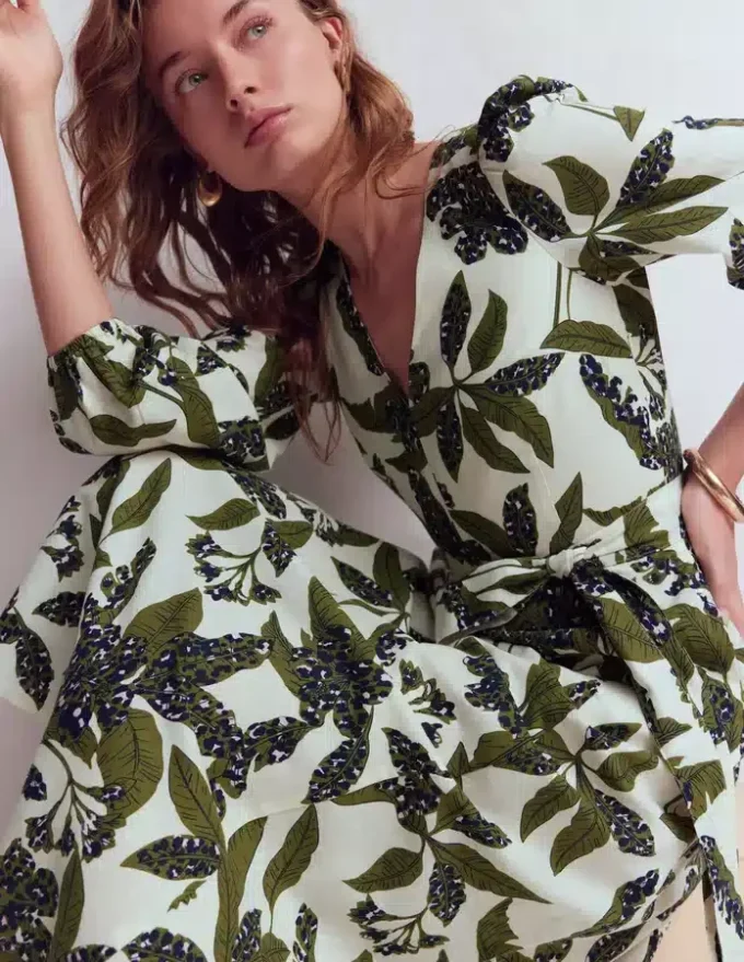 Florence Linen Blend Dress Olive Leopard Flora Florence Linen Blend Dress Olive Leopard Flora