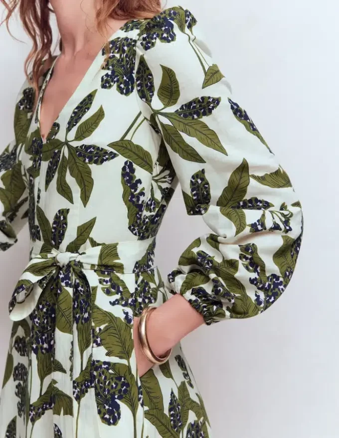 Florence Linen Blend Dress Olive Leopard Flora Florence Linen Blend Dress Olive Leopard Flora
