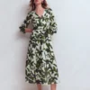Florence Linen Blend Dress Olive Leopard Flora Florence Linen Blend Dress Olive Leopard Flora