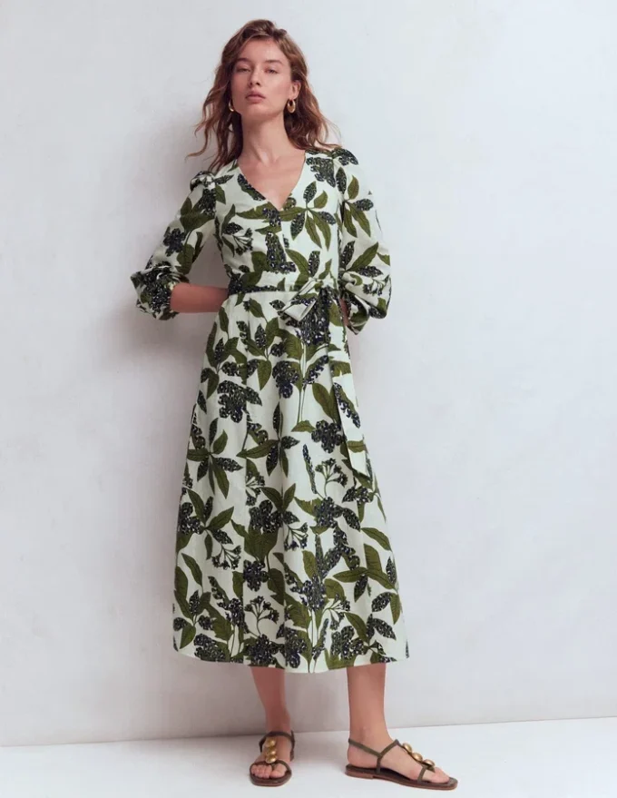 Florence Linen Blend Dress Olive Leopard Flora Florence Linen Blend Dress Olive Leopard Flora