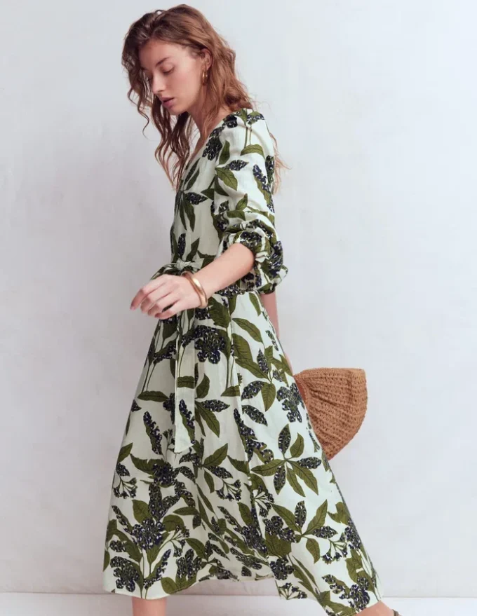 Florence Linen Blend Dress Olive Leopard Flora Florence Linen Blend Dress Olive Leopard Flora