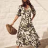 Florence Linen Blend Dress Olive Leopard Flora Florence Linen Blend Dress Olive Leopard Flora