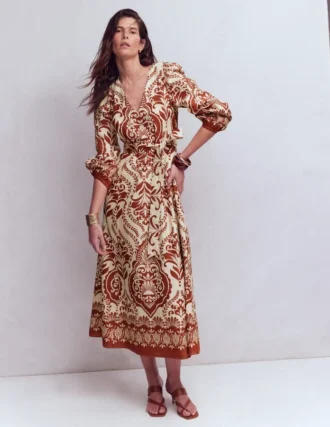 Florence Linen Blend Dress Orange, Ornamental Garden