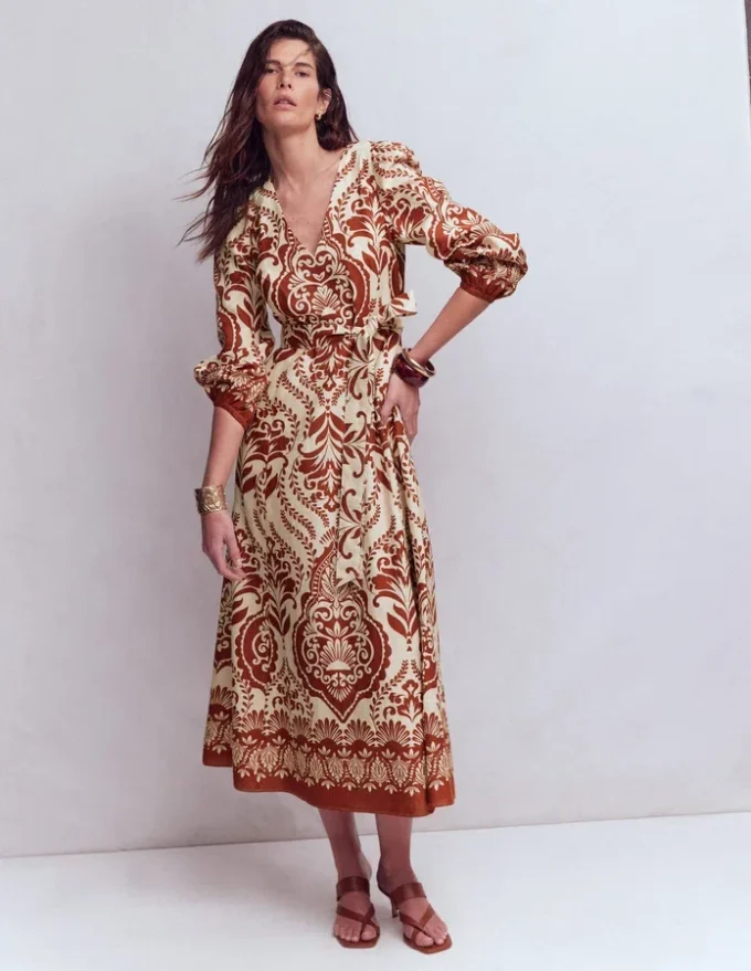 Florence Linen Blend Dress Orange, Ornamental Garden Florence Linen Blend Dress Orange, Ornamental Garden