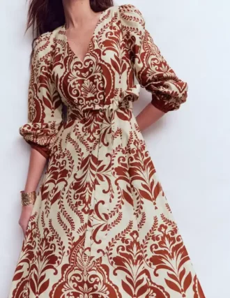 Florence Linen Blend Dress Orange, Ornamental Garden