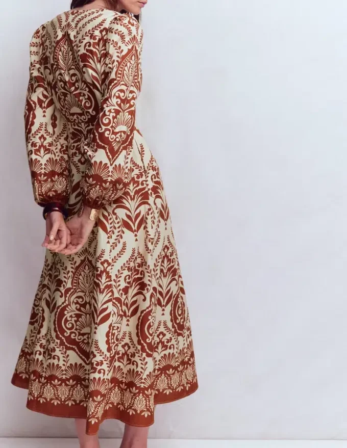 Florence Linen Blend Dress Orange, Ornamental Garden Florence Linen Blend Dress Orange, Ornamental Garden