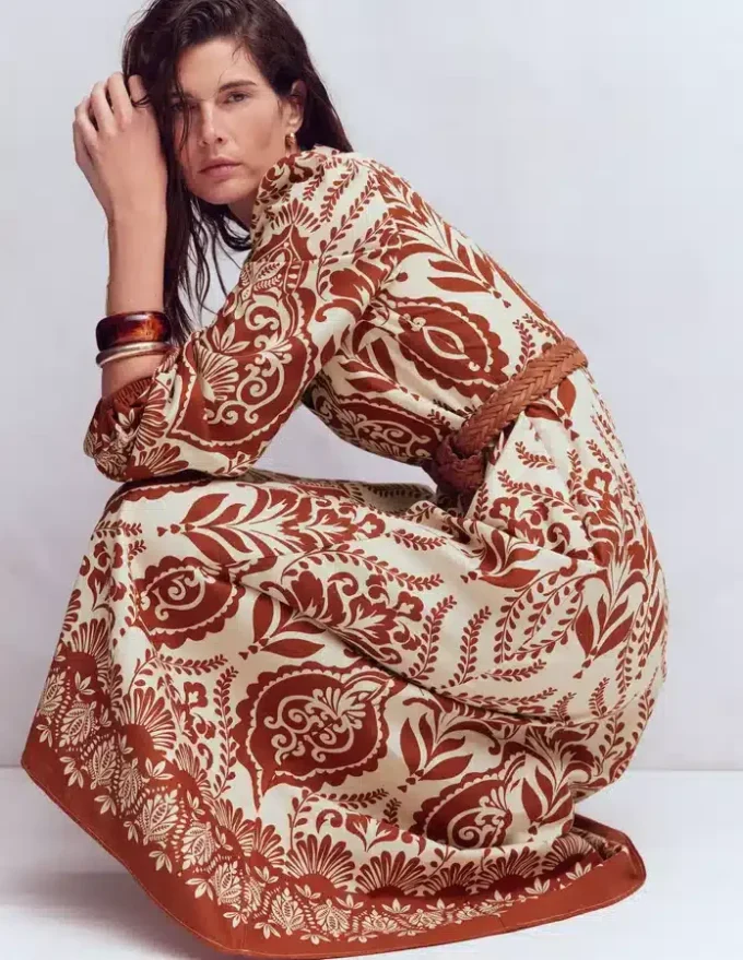 Florence Linen Blend Dress Orange, Ornamental Garden Florence Linen Blend Dress Orange, Ornamental Garden
