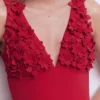 Flower Appliqué Swimsuit Merida Red, Applique