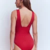 Flower Appliqué Swimsuit Merida Red, Applique