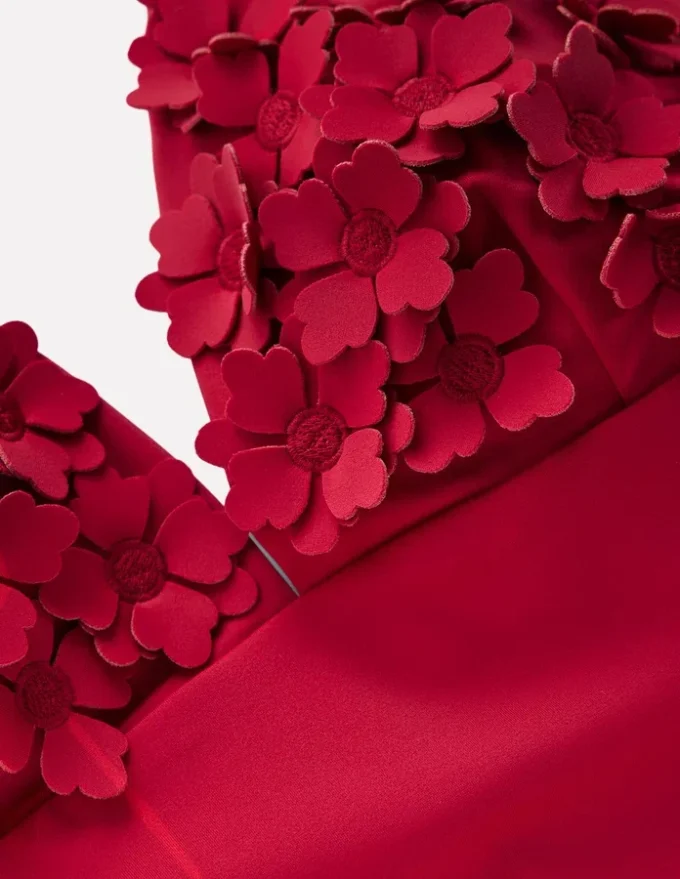 Flower Appliqué Swimsuit Merida Red, Applique
