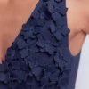 Flower Appliqué Swimsuit Navy, Applique