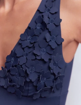 Flower Appliqué Swimsuit Navy, Applique