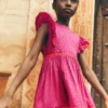Flutter Sleeve Ric Rac Dress Bright Pink