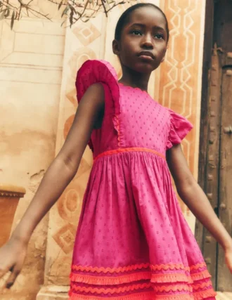 Flutter Sleeve Ric Rac Dress Bright Pink