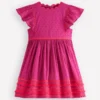 Flutter Sleeve Ric Rac Dress Bright Pink