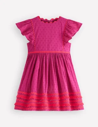 Flutter Sleeve Ric Rac Dress Bright Pink