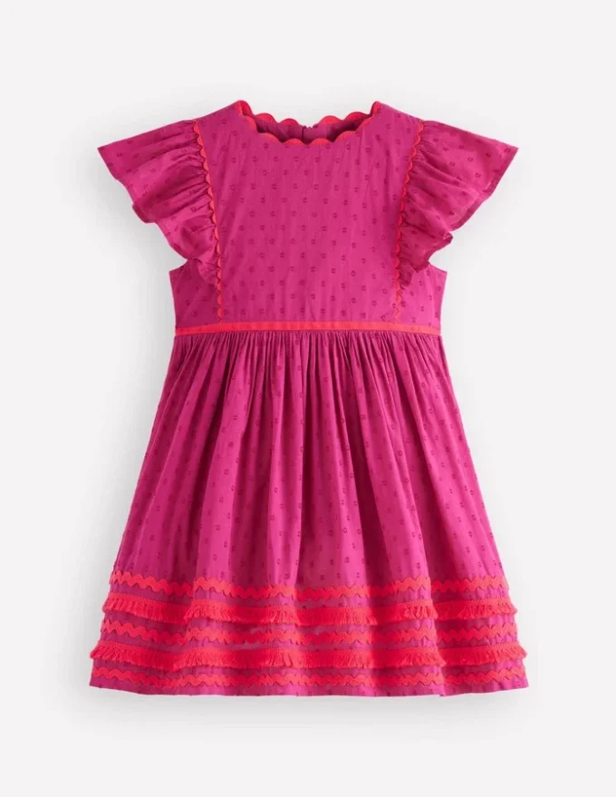 Flutter Sleeve Ric Rac Dress Bright Pink