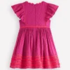 Flutter Sleeve Ric Rac Dress Bright Pink