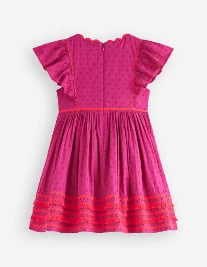 Flutter Sleeve Ric Rac Dress Bright Pink