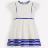 Flutter Sleeve Ric Rac Dress Soft Ivory/ Bright Blue Flutter Sleeve Ric Rac Dress Soft Ivory/ Bright Blue