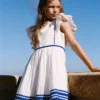 Flutter Sleeve Ric Rac Dress Soft Ivory/ Bright Blue Flutter Sleeve Ric Rac Dress Soft Ivory/ Bright Blue