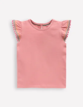 Flutter Sleeve Trim Top Almond Pink