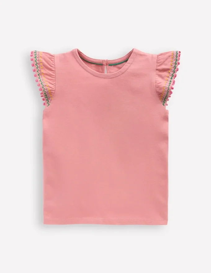 Flutter Sleeve Trim Top Almond Pink