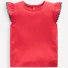 Flutter Sleeve Trim Top Jam Red