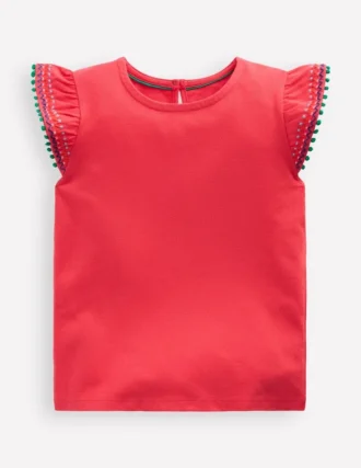 Flutter Sleeve Trim Top Jam Red