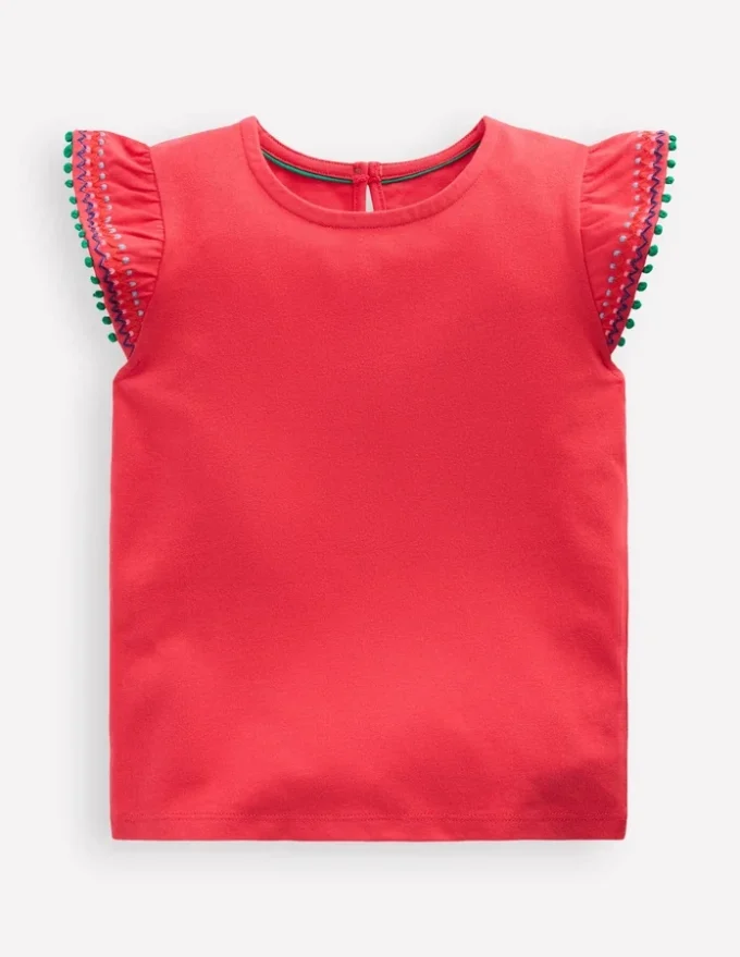 Flutter Sleeve Trim Top Jam Red