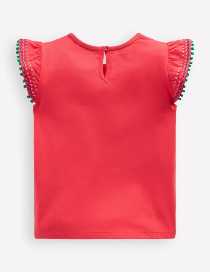 Flutter Sleeve Trim Top Jam Red