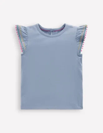 Flutter Sleeve Trim Top Salt blue