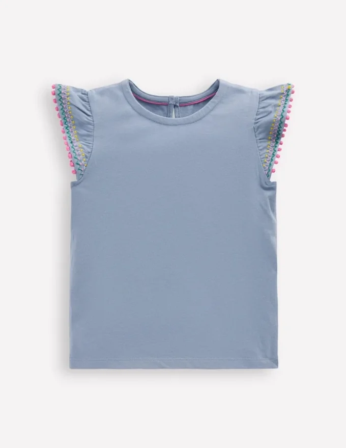 Flutter Sleeve Trim Top Salt blue