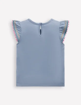 Flutter Sleeve Trim Top Salt blue