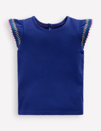 Flutter Sleeve Trim Top Starboard Blue